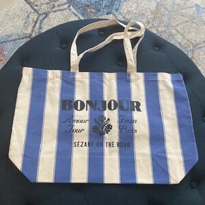 Sezane Linen Canvas Tote in Blue - Brand New